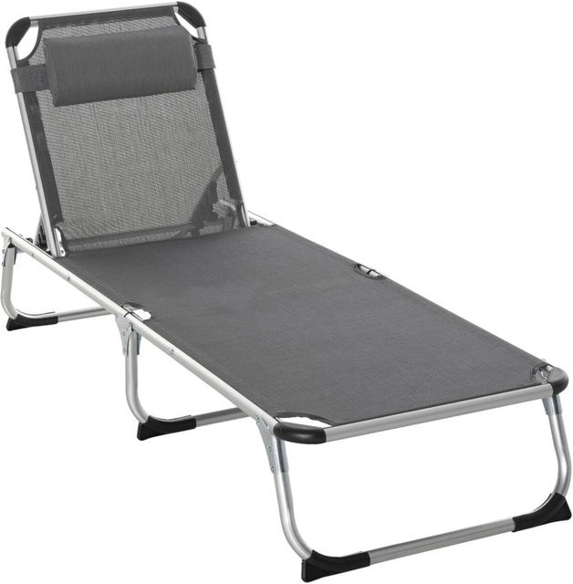 Outsunny Gartenliege aus Aluminium in Grau mit verstellbarer Kopfstütze und Textilene-Bezug, B/H/L: 60 x 76 x 165 cm - Bild 1