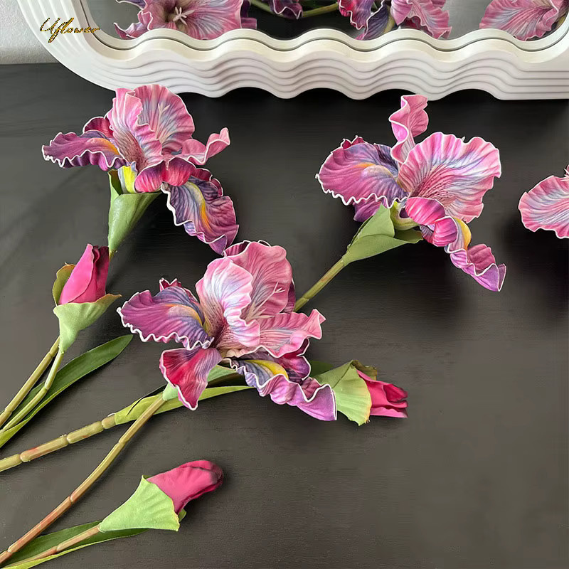 Uflower Künstliche Blumen Iris und Kamelie in Rosa und Weiß, 45 cm Höhe - Bild 2