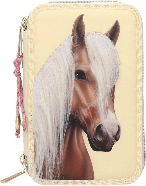 Miss Melody 3-Fach Federtasche mit Pferdekopf-Applikation in Hellgelb und Multicolour, B/T/H: 7,5 x 13 x 20 cm - Bild 1