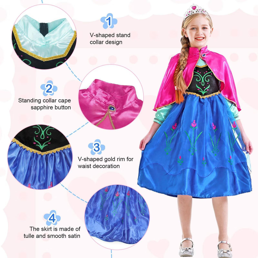 AmzBarley Die Eiskönigin Anna Kostüm Set mit Kleid & Accessoires Blau 5-6 Jahre - Bild 5