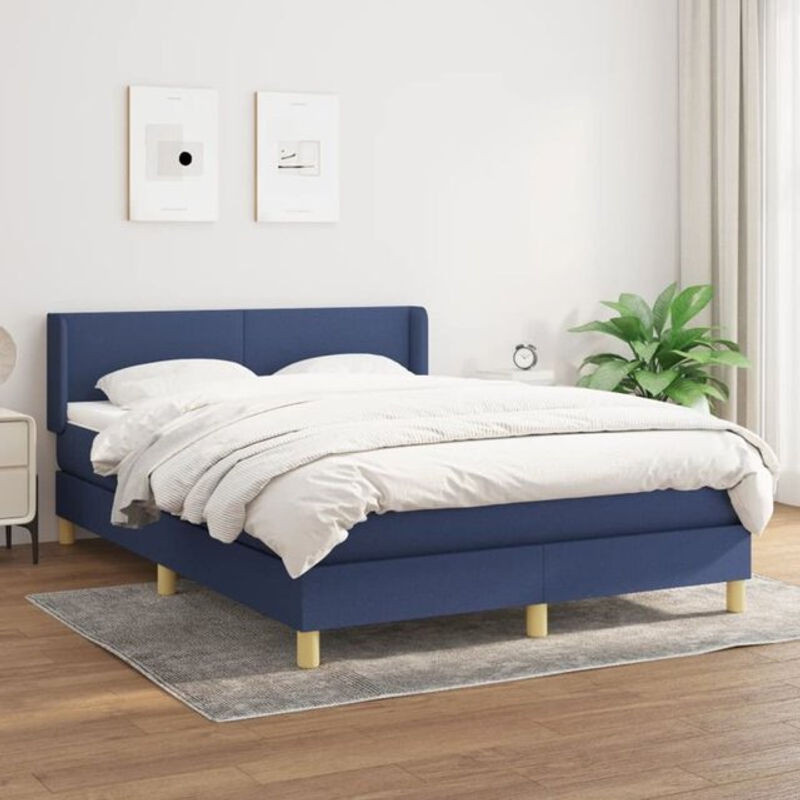 Vidaxl Boxspringbett mit Matratze aus Stoff in Blau und Weiß, B/T/H: 140 x 190 x 88 cm - Bild 1
