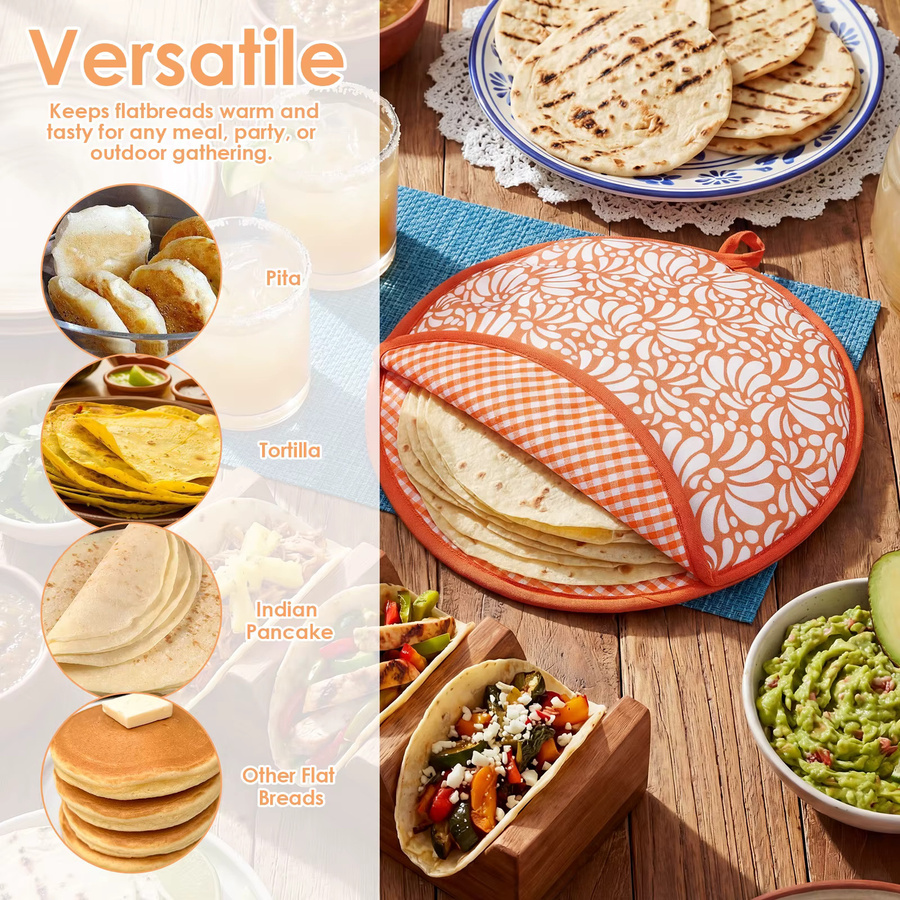 Willstar Tortilla-Wärmer-Tasche 2er-Set, runde Isolierhülle für Burritos und Pfannkuchen, orange, Durchmesser: 30 cm - Bild 3