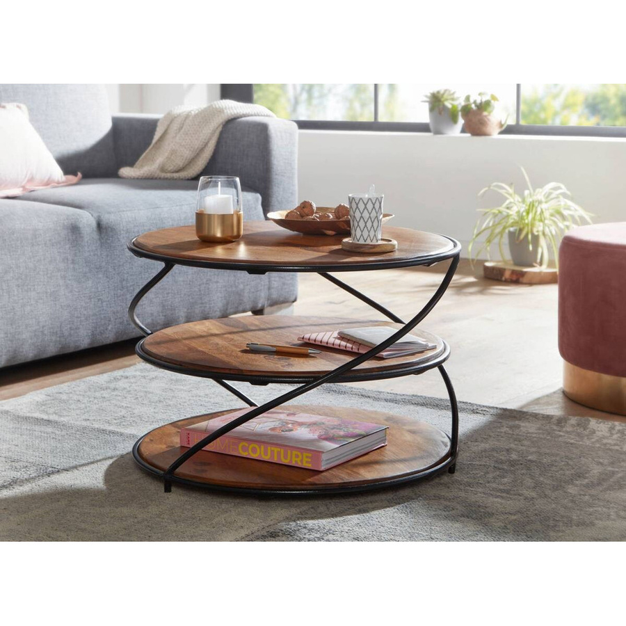 Wohnling Couchtisch aus Sheeshamholz in Braun, rund und lackiert, B/T/H: 58 x 58 x 40,5 cm - Bild 2