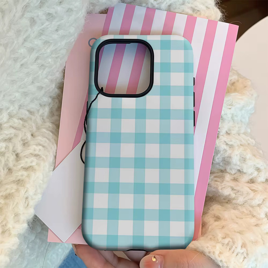 Potdemiel Handyhülle mit Gingham Check in Pastellblau für iPhone 17 16 15 14 13 12 Pro Max Plus mit doppelschichtiger Rückseite - Bild 2
