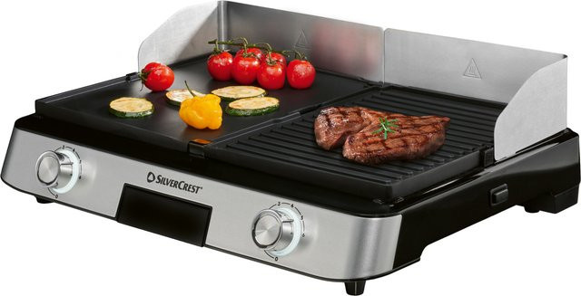 SILVERCREST Tischgrill EDS SETG 2000 B1 in Silber mit zwei Platten und Spritzschutz - Bild 1