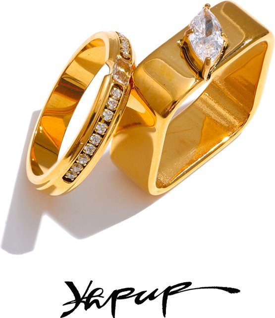 Yhpup Ring Edelstahl, Gold, Zirkonia, Damen - Bild 1