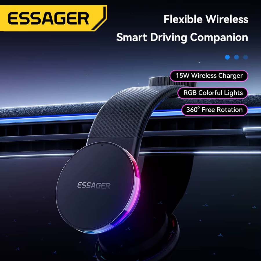 Essager Magnetischer Autotelefonhalter mit 360 Grad Rotation und 15 W LED kabellosem Ladegerät für MagSafe, Farbe: Schwarz, kompatibel mit iPhone 17 16 15 14 Pro Max - Bild 2