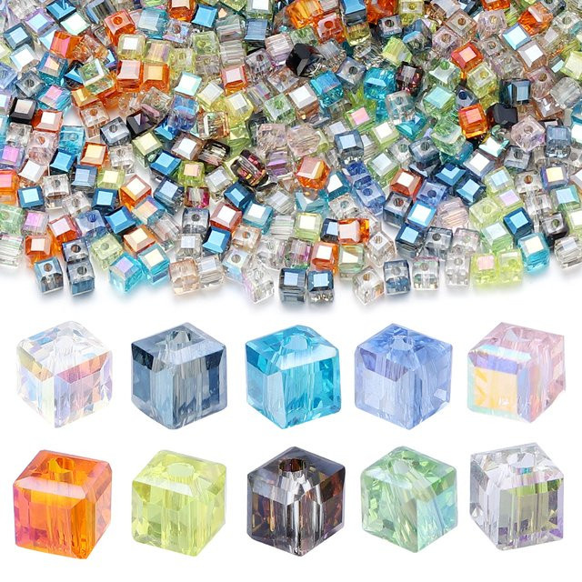 lingsai Kristallperlen, quadratisch facettiert, Glas, 4/6/8mm, Unisex - Bild 1