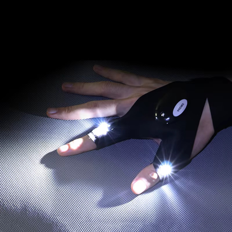 ESMARTER LED Taschenlampe Handschuhe mit Fingerless Design in Schwarz für Angeln, Camping und Radfahren - Bild 3
