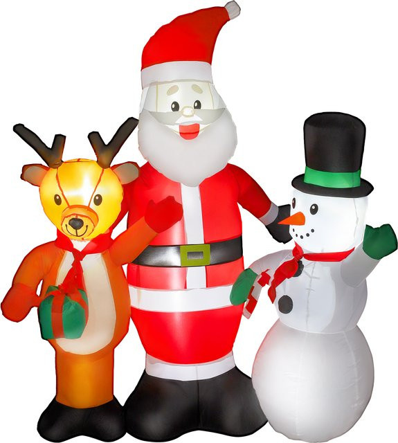 Outsunny Aufblasbare Weihnachtsdekoration Weihnachtsmann mit Rentier und Schneemann, Multicolor, Höhe: 150 cm, mit LED-Lichtern und elektrischem Gebläse für Außen und Garten - Bild 1