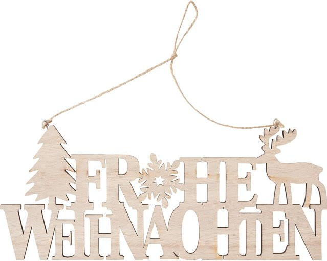 VBS Holz-Anhänger mit Schriftzug Frohe Weihnachten in Beige - Bild 1