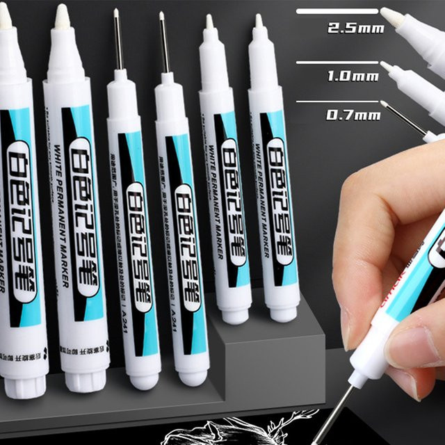 Weißer wasserfester Permanent Marker für Reifen und Graffiti mit 0,7 mm, 1,0 mm und 2,5 mm Strichstärke - Bild 1