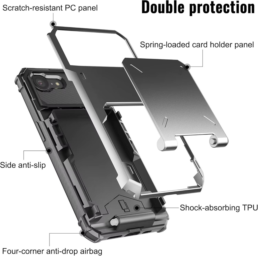 Huikai Schutzhülle für iPhone 17e und iPhone 16e mit 4 Kartenfächern, robustes Doppelschicht-Design mit Stoßfestigkeit und verstecktem Klappverschluss, Schwarz - Bild 6