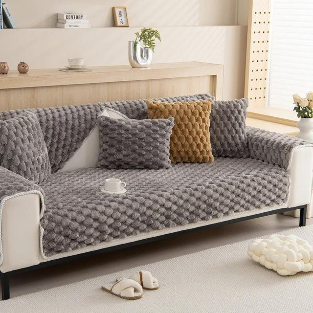 Einfarbiger Plüsch-Sofabezug in Grau mit Wabenstruktur aus Samt, Couchüberwurf für dein Wohnzimmer, Breite: 70 cm, Breite: 70 cm - Bild 1