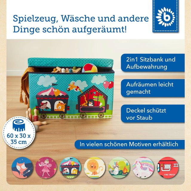 Bieco Aufbewahrungsbox für Kinder mit Deckel im Zirkus-Design, mehrfarbig, B/T/H: 60,0 x 35,0 x 30,0 cm - Bild 1