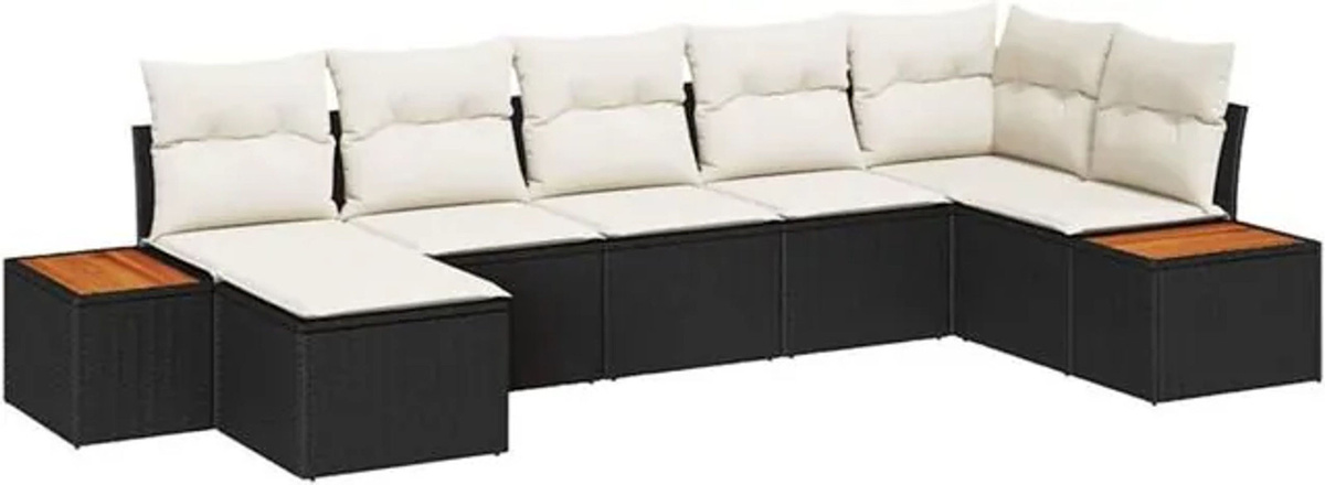 Vidaxl Loungemöbel Garten-Sofa-Set aus Polyrattan mit 7 Kissen in Schwarz - Bild 1