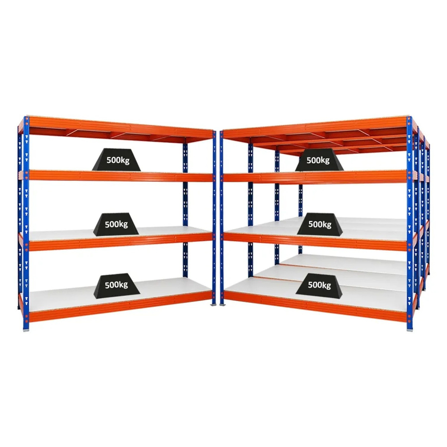PROREGAL Rhino Schwerlastregal Set aus 4 Stück, Blau-Orange, 4 Melamin-Ebenen, H x B x T: 180 x 200 x 60 cm, Fachlast 500 kg - Bild 2