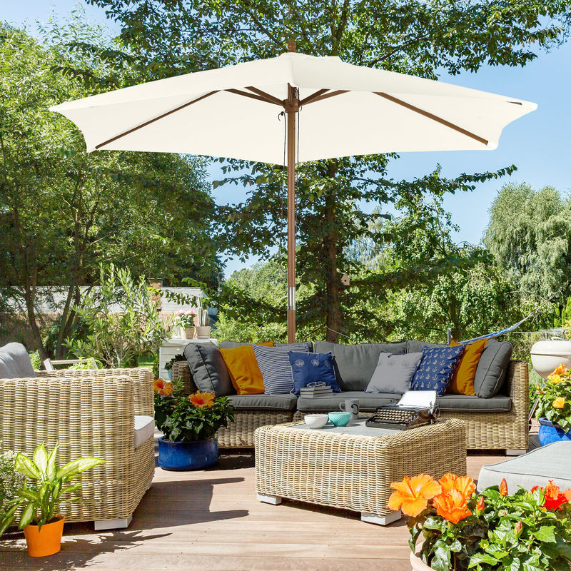 Outsunny Sonnenschirm aus Bambus und Polyester in Weiß mit 2,5 m Durchmesser für Garten und Terrasse - Bild 2