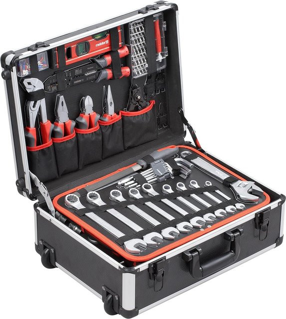 Meister Werkzeugtrolley mit 156-teiligem Werkzeug-Set, rollbarer Profi-Werkzeugkoffer mit Teleskophandgriff - Bild 1