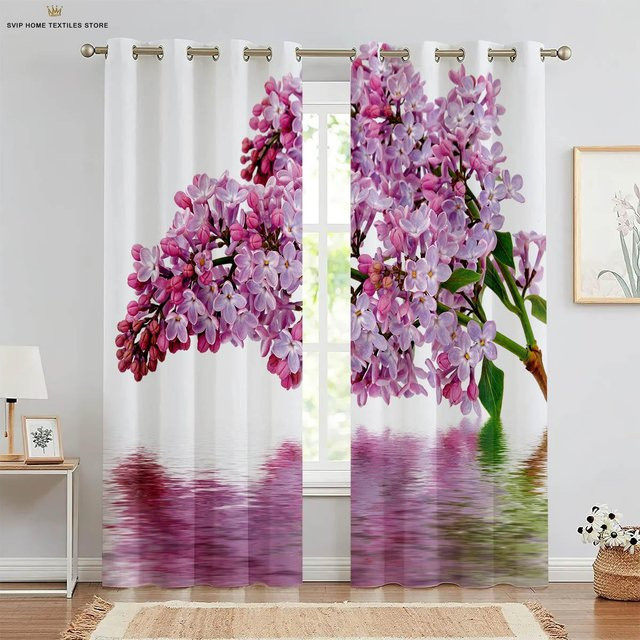 2er-Set Yiran Furniture Vorhänge mit 3D Schmetterling und Blumendruck, Weiß, semi-transparent, B: 50 cm, H: 130 cm - Bild 1
