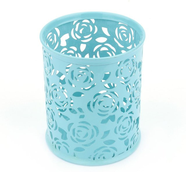 TOMTOP JMS Schreibtisch-Organizer aus Metall mit Rosen-Blumenmuster und Stifthalter in Blau - Bild 1