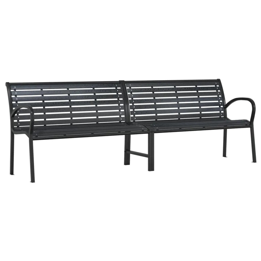 furnicato Doppel-Gartenbank mit Armlehnen aus Stahl und WPC, Schwarz, B: 231 cm, H: 81 cm, T: 60 cm - Bild 2