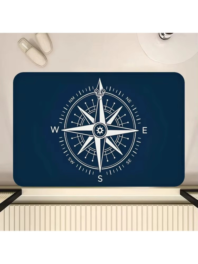 VIKAMA Kompass-Teppich in Tiefblau, Nautisches Vintage-Design, Wasserdicht und Rutschfest für Wohnzimmer und Arbeitszimmer - Bild 2