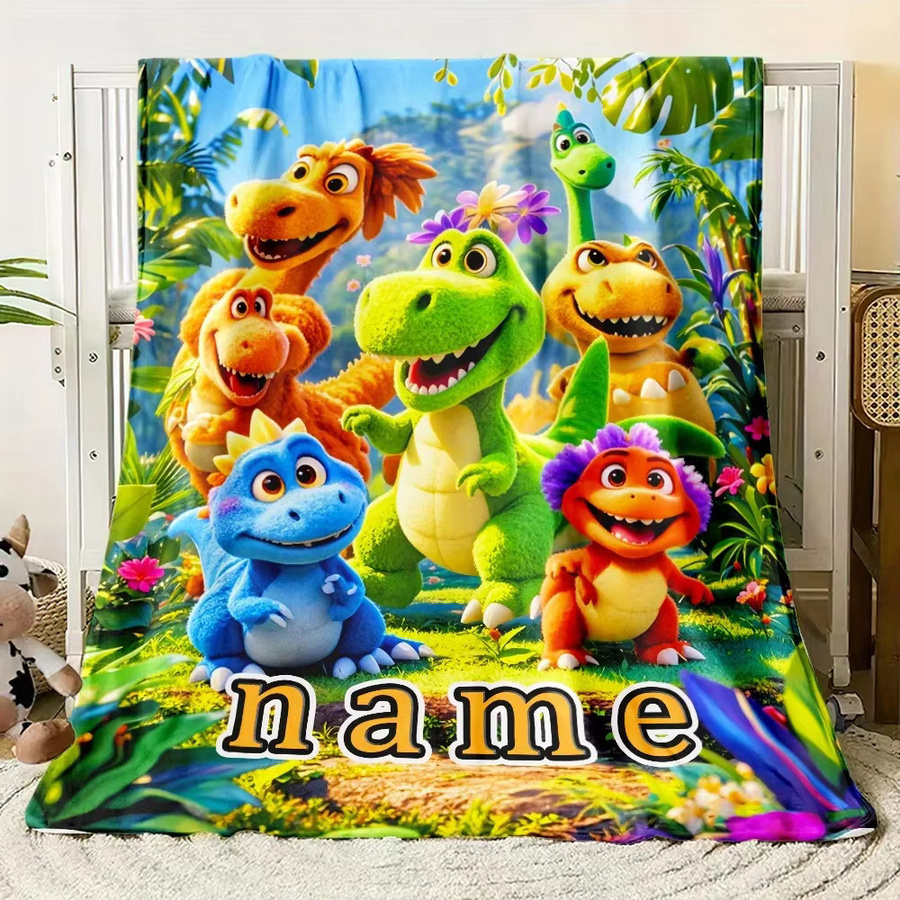 VIKAMA Babydecke mit Cartoon Dinosaurier Motiv, weiche Kuscheldecke für das Kinderzimmer, Mehrfarbig, B/T: 90 x 60 cm - Bild 3
