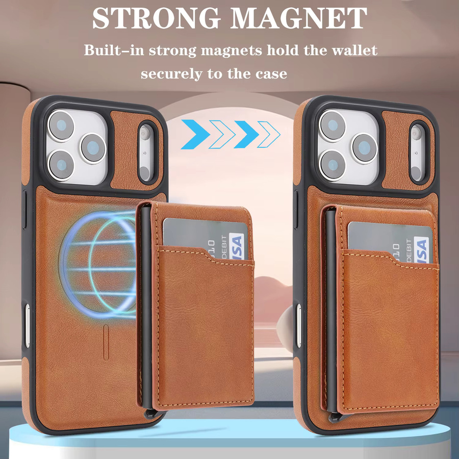 2-in-1 Ledertasche für Apple iPhone mit magnetischem MagSafe-Kartenhalter und Kartensteckplätzen in Gold oder Braun - Bild 2