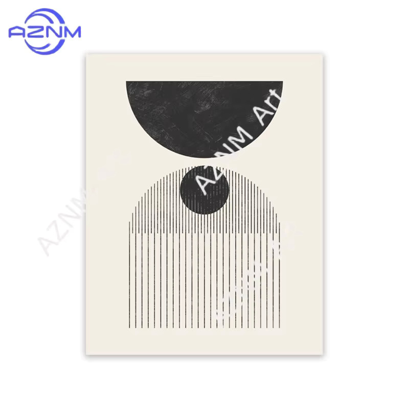 AZNM Wandbild mit abstrakten geometrischen Linien im Morandi-Stil, minimalistisches Design in Schwarz, rechteckig - Bild 2