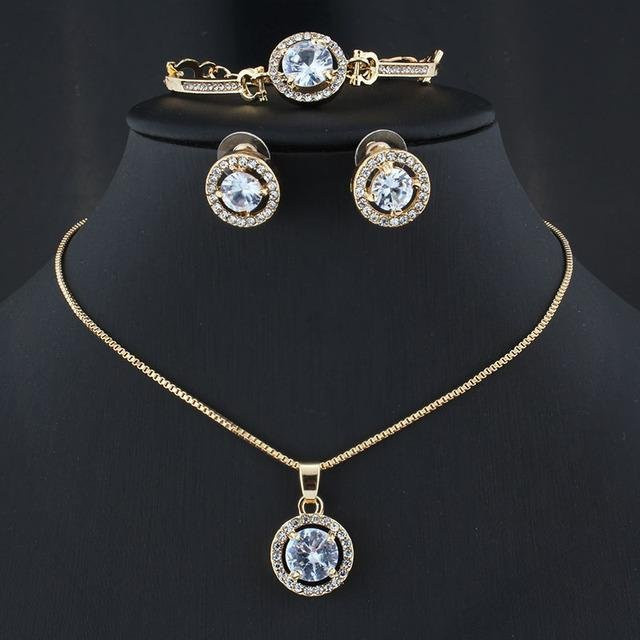 POMOiii Schmuckset 3-teilig, weißer Kristall, Gold, Silber, Damen - Bild 1