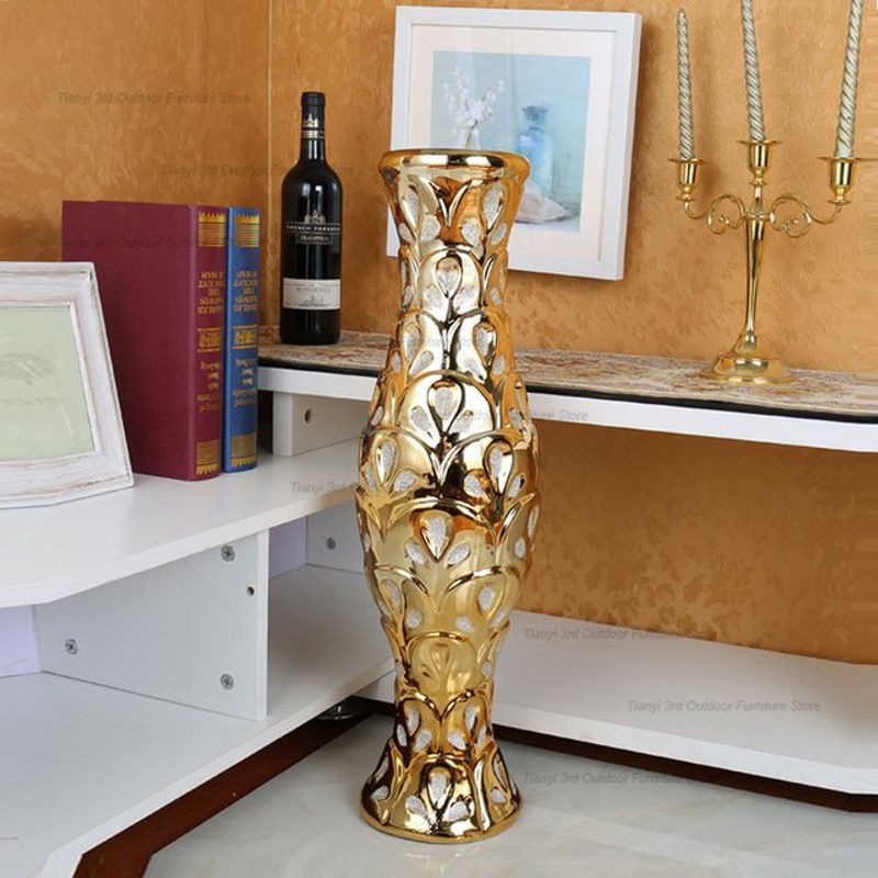 FYVS Goldene Keramikvase im modernen nordischen Design für Schnittblumen und Dekoration - Bild 1