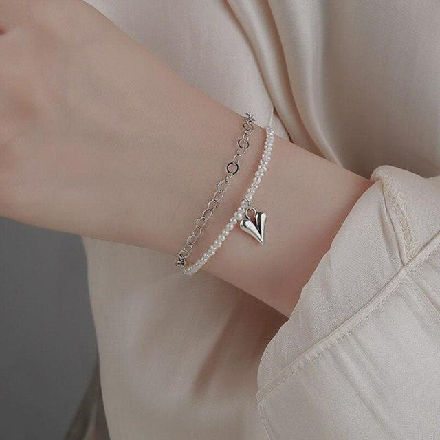 Allbestart Armband, 925 Silber, Perle, Damen, Herz-Charms - Bild 1