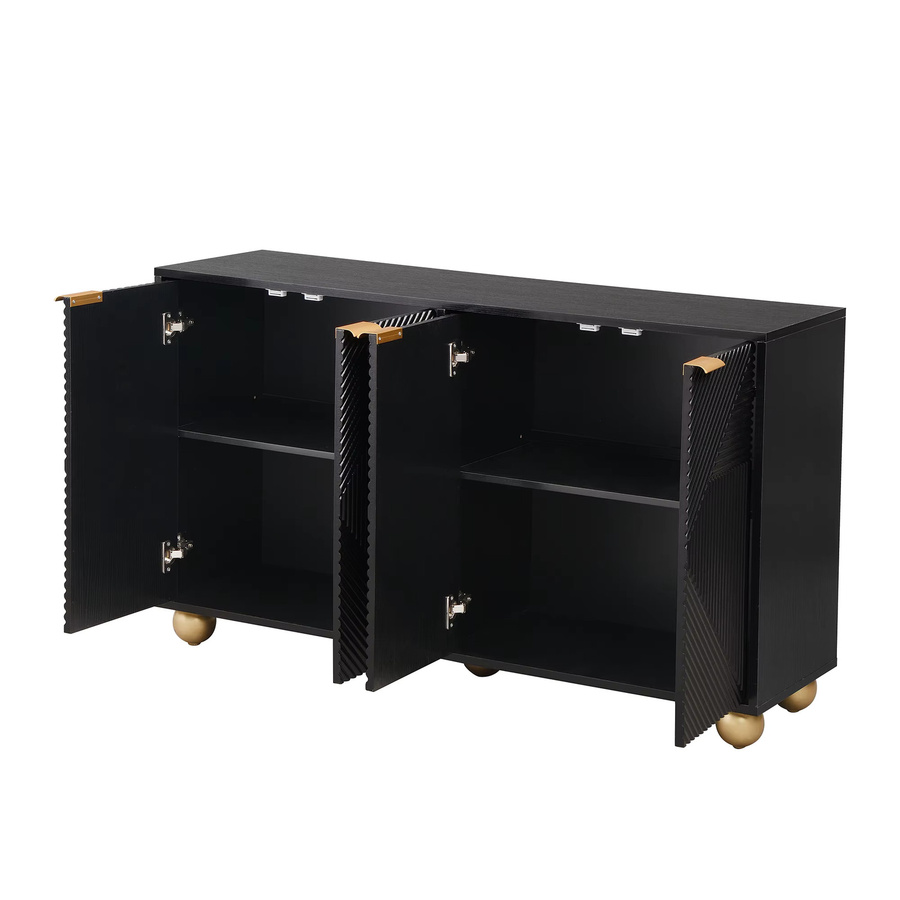 Svintora Sideboard in Schwarz mit 4 Türen und verstellbaren Innenregalen, moderner Buffetschrank mit geometrischem Design und Metallgriffen - Bild 2