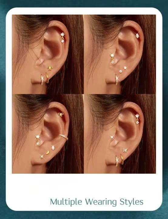 Bobisty Ohrstecker 14 Karat vergoldet, Edelstahl, Zirkonia, Unisex - Bild 4