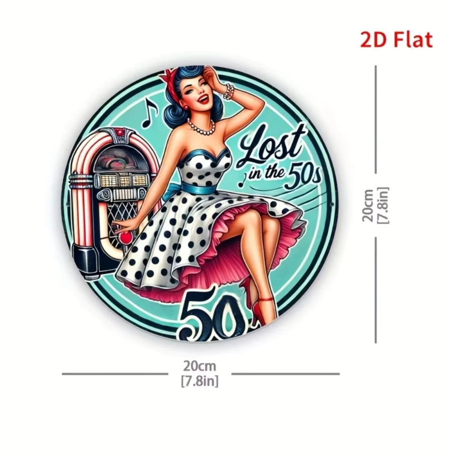 CIFBUY Wandkunst aus Metall Lost in the 50er im Retro-Stil, runde Metall-Wanddekoration mit Typografie in Multicolour, Durchmesser: 20 cm - Bild 2