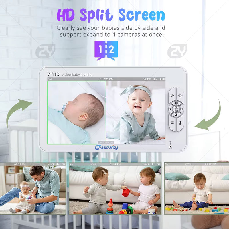 Zysecurity Video-Babyphone mit 7,0 Zoll HD-Split-Bildschirm, 2 Kameras mit Schwenk- und Neigefunktion, 4-fachem Zoom, 2-Wege-Audio, Nachtsicht und 4000 mAh Akku - Bild 2