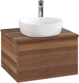 V&B Waschtischunterschrank Antao mit Frontstruktur und Beleuchtung, Farbe: Weiß und Walnuss, B/T/H: 60 x 36 x 50 cm - Bild 1