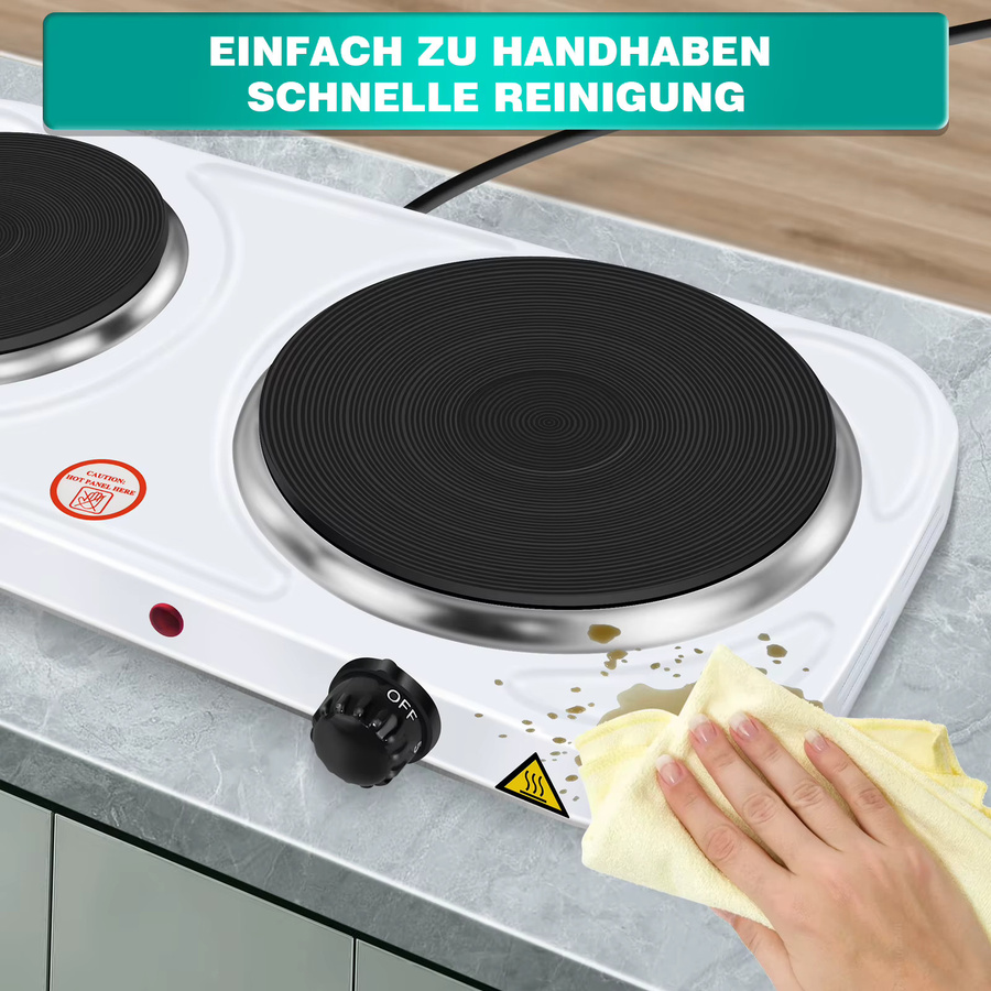BRIEFNESS Elektrische Kochplatte mit Dual-Keramik-Kochfeld aus Edelstahl in Weiß, 2500 W und 1000 W - Bild 3