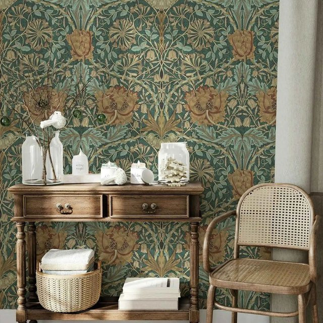 Pixel&Wall William Morris Honeysuckle Trellis Tapete mit Vintage-Blumenmuster, selbstklebend, Mehrfarbig - Bild 1