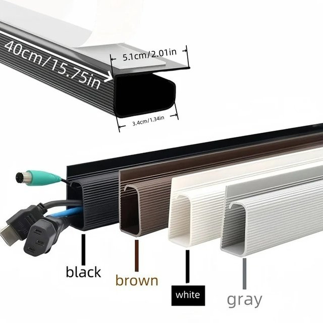 PVC Schreibtisch-Kabelkanal in Grau zur Kabelorganisation ohne Bohren, Breite: 40 cm - Bild 1