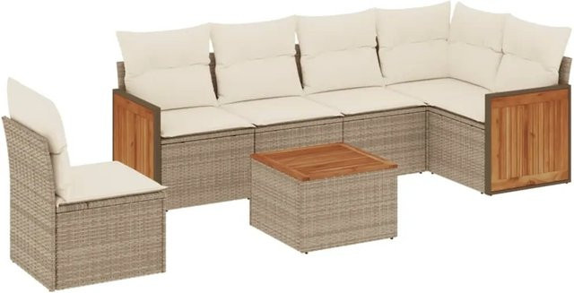 vidaXL 7-teilige Garten-Sofagarnitur aus Poly-Rattan in Beige mit L-Form und Kissen - Bild 1