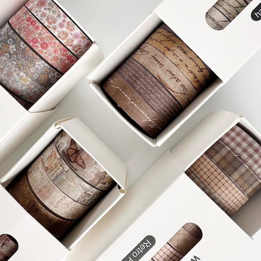 8-teiliges Washi Tape Set mit Retro-Bastelmustern in Multicolour, 3 Meter pro Rolle zur Dekoration von Notizbüchern und Tagebüchern - Bild 1