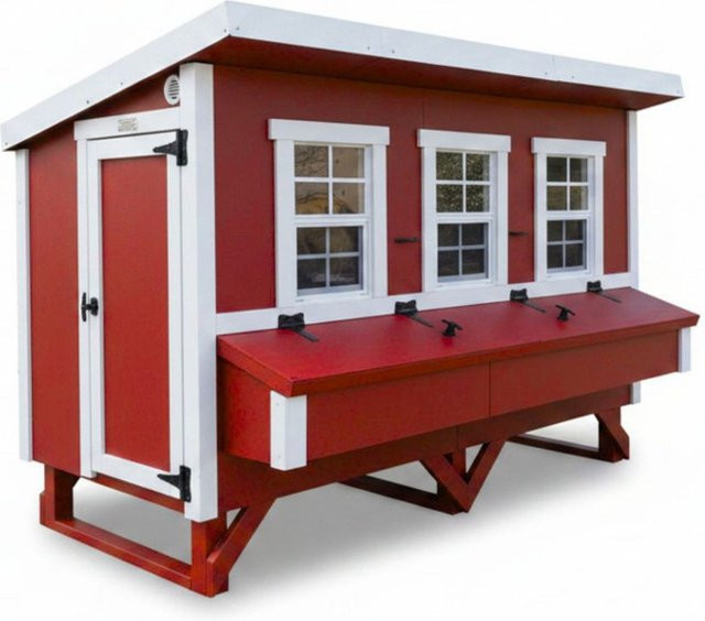 EZ Chicken Home Hühnerstall aus Holz in Rot mit Giebel, B/T/H: 152 x 152 x 184 cm - Bild 1