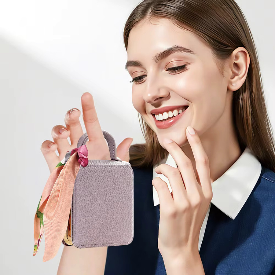 VIETAO Handyhülle für Samsung Galaxy Z Flip 8 7 6 5 4 3 mit Schminkspiegel, Schleifenband und Handriemen aus plattiertem PU-Leder in Grün - Bild 3