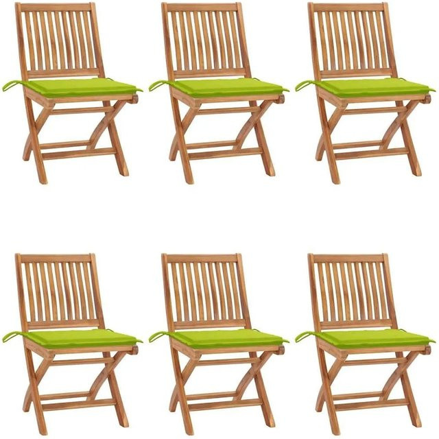 6er Set klappbare Gartenstühle aus Teakholz mit Kissen von vidaXL in Braun und Grün - Bild 1