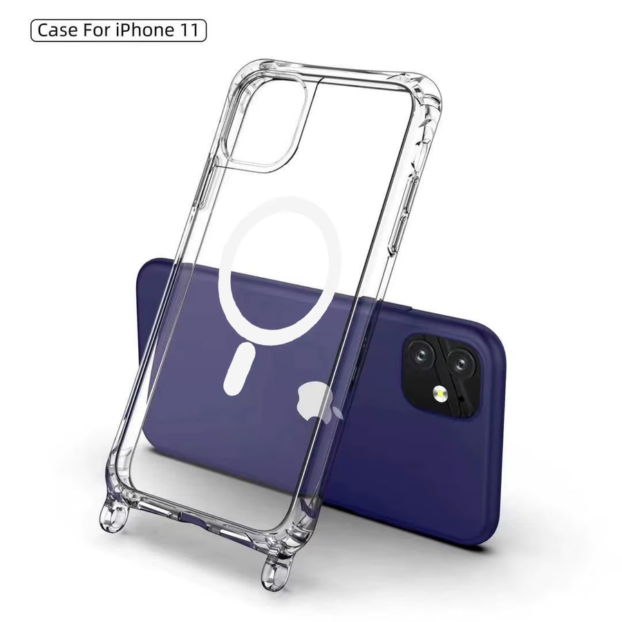 Transparente Crossbody Lanyard Handyhülle mit Magnet für iPhone 12 bis iPhone 16 Pro Max, stoßfeste Acryl-Hart-PC-Rückseite, Pink oder Transparent - Bild 3