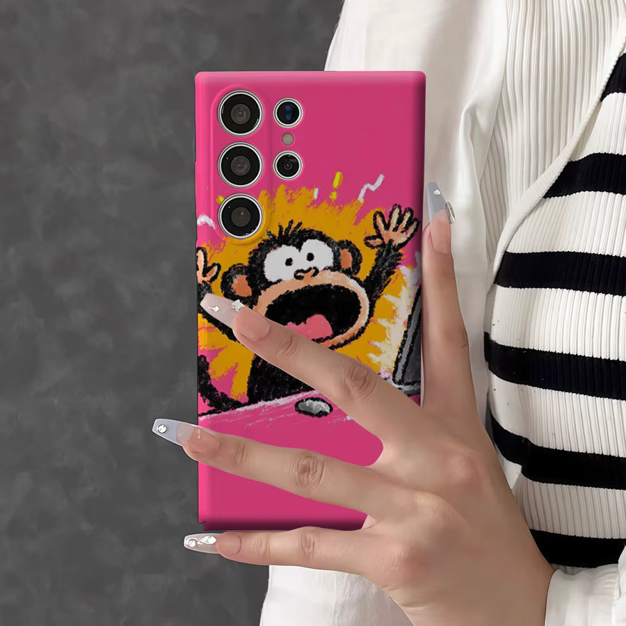 Aurbe Handyhülle für Samsung Galaxy S26 S25 S24 S23 Ultra Plus mit HD Hard Excited Monkey Design in Pink und doppelschichtiger Folienabdeckung - Bild 5