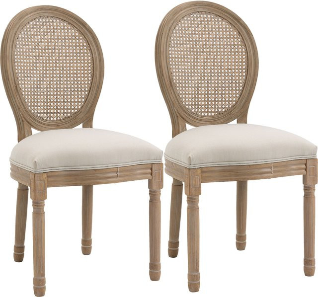 HOMCOM 2er-Set Küchenstühle Polsterstühle aus Massivholz mit Wienergeflecht in Cremeweiß und Natur, B/T/H: 49 x 56 x 96 cm - Bild 1