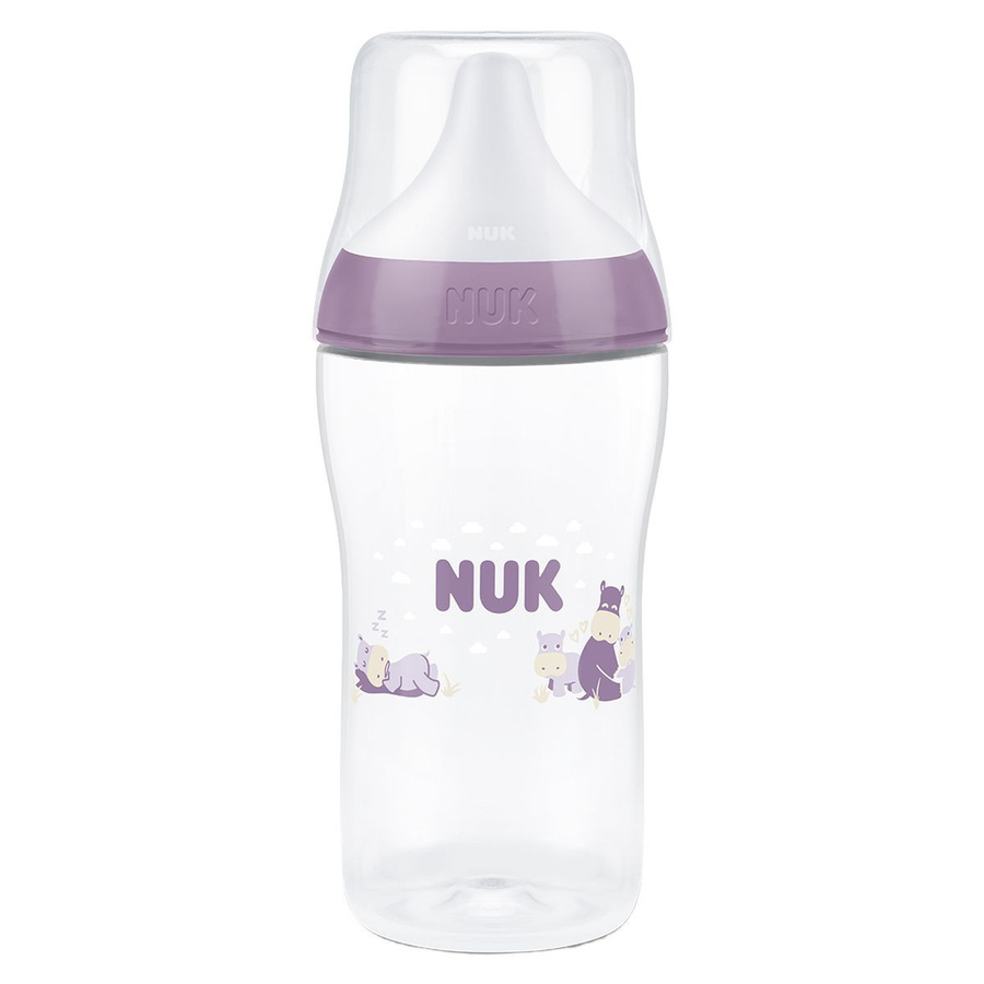 NUK PP-Flasche Perfect Match mit Silikon-Sauger, Nilpferd, Lila/Transparent, 260 ml - Bild 1
